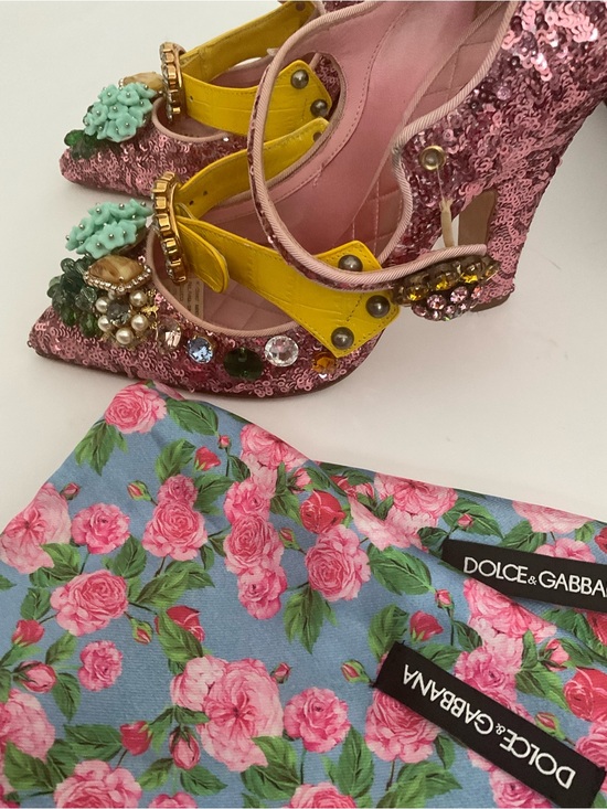 Dolce & Gabbana Shoes - Dolce & Gabbana Pink Embellished Pointed-Toe Flats
